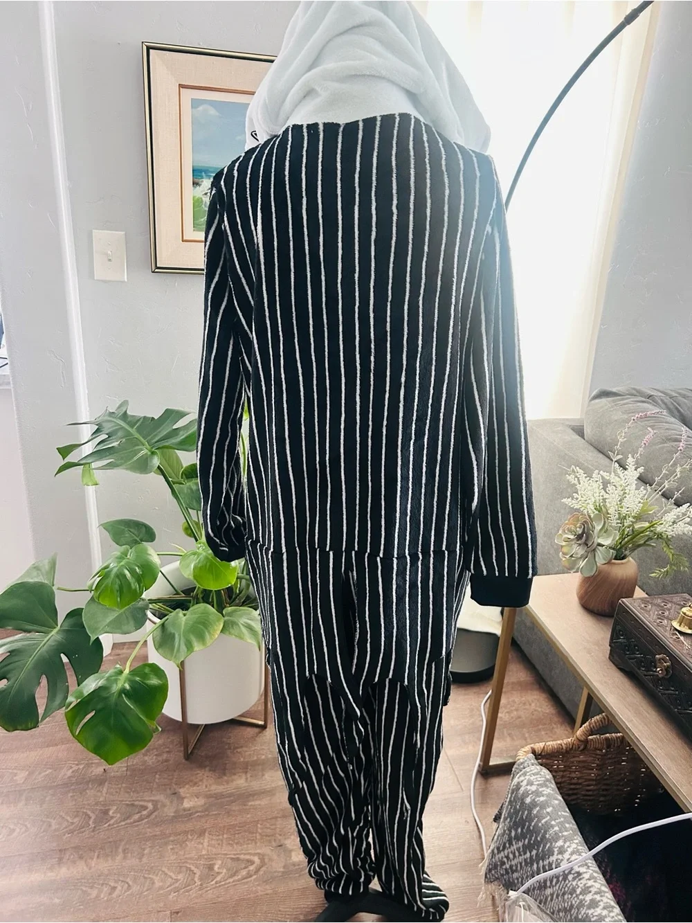 Disney Jack Skellington Black and White Striped Kids Footie Pajamas